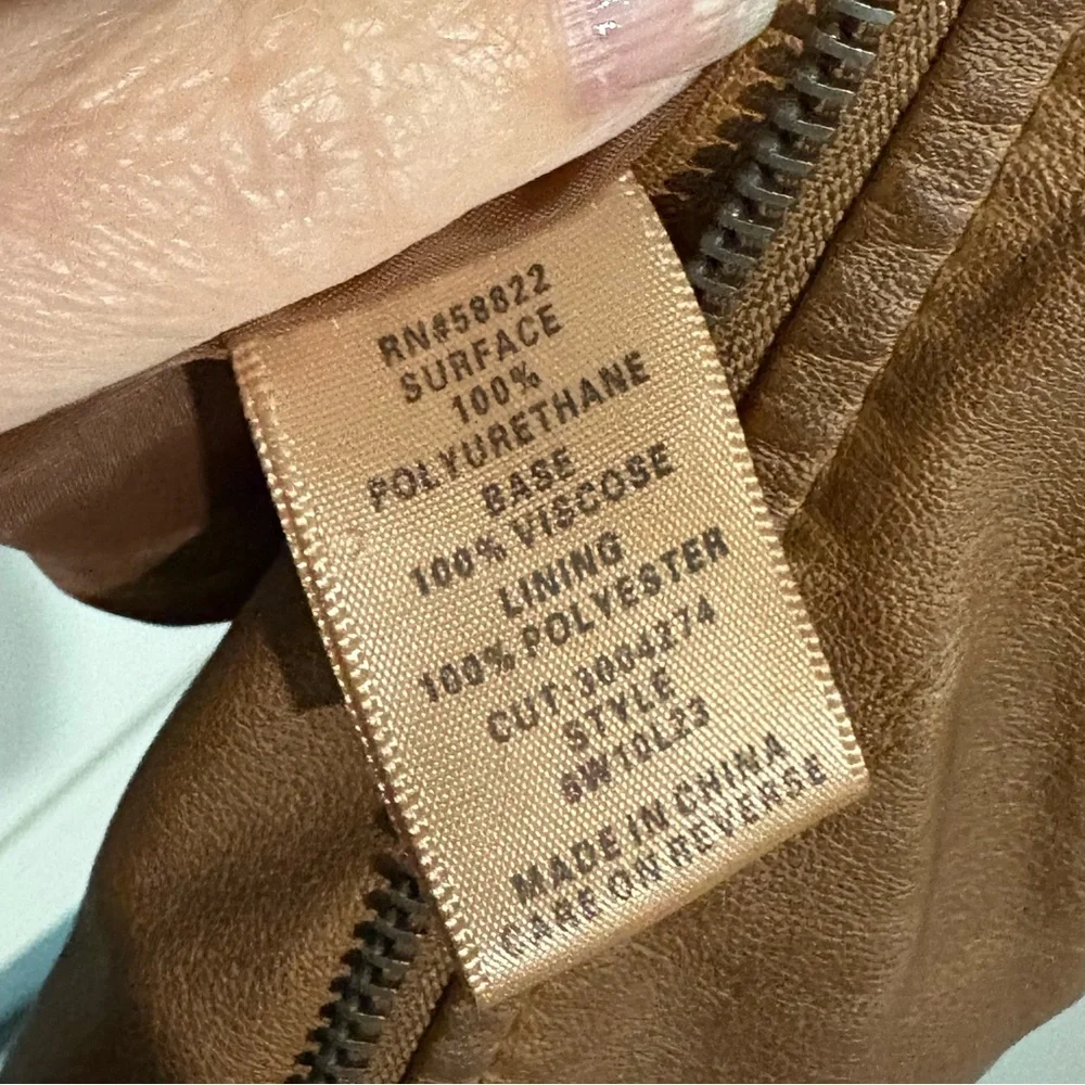 Max Studio Brown Faux Leather Moto Jacket Asymmetrical Zipper - Picture 7 of 8